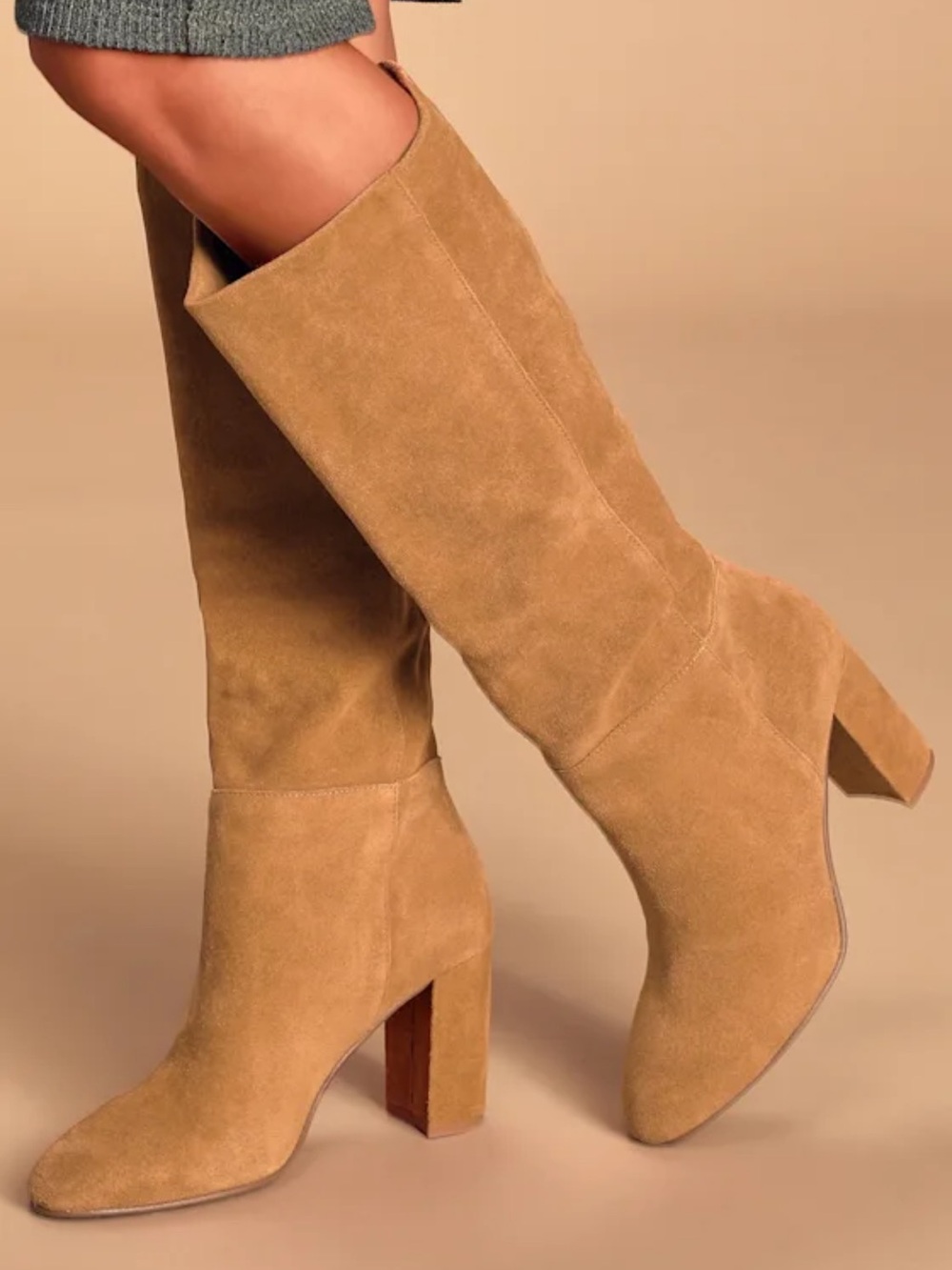 Krafty Honey Brown Suede Leather Knee High Boots - Suede Mars - Picture 3 of 5